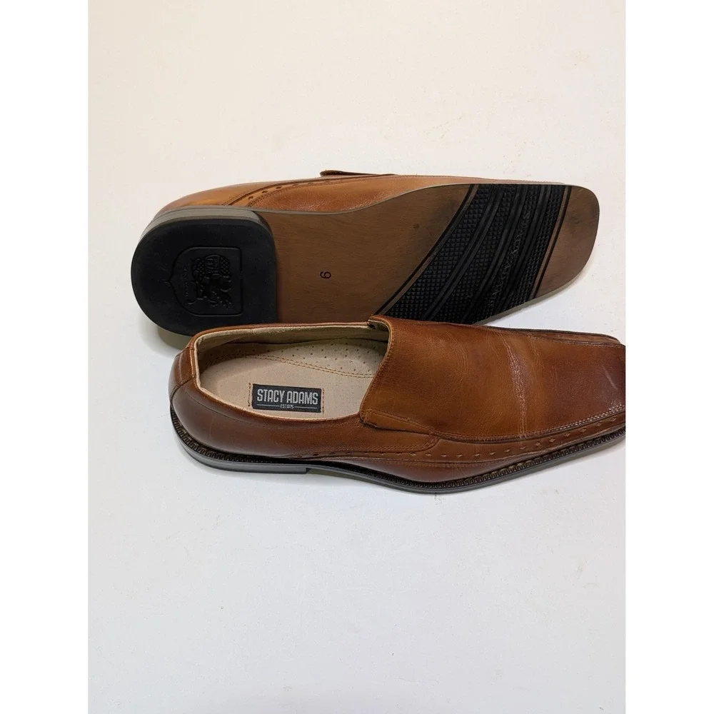 Stacy Adams Mens 24363-221 Brown Leather Square Toe Slip On Dress Loafers Siz 9M